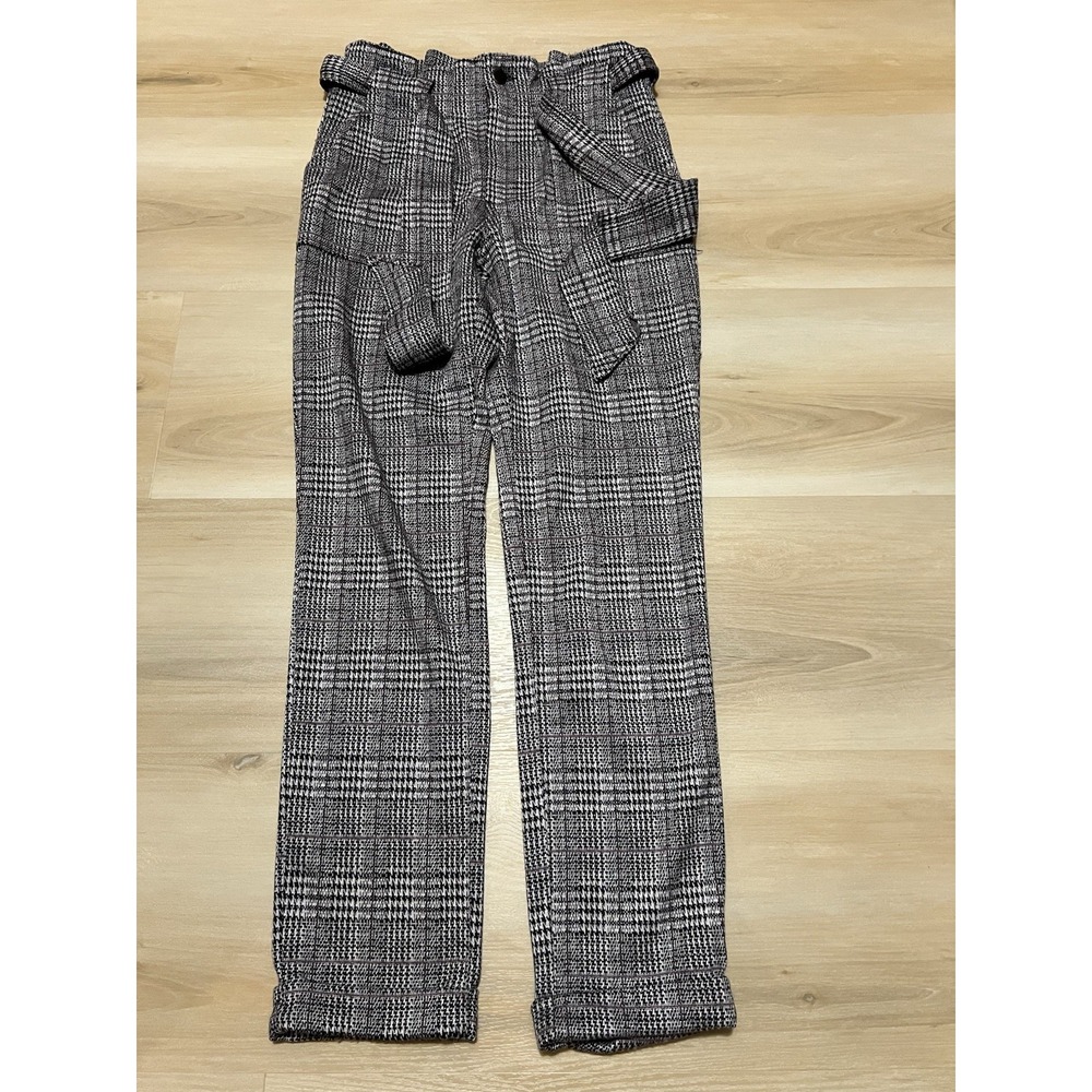 So Plaid Paper Bag Pants Size 3 Belted Tie Soft Houndstooth Cuffed